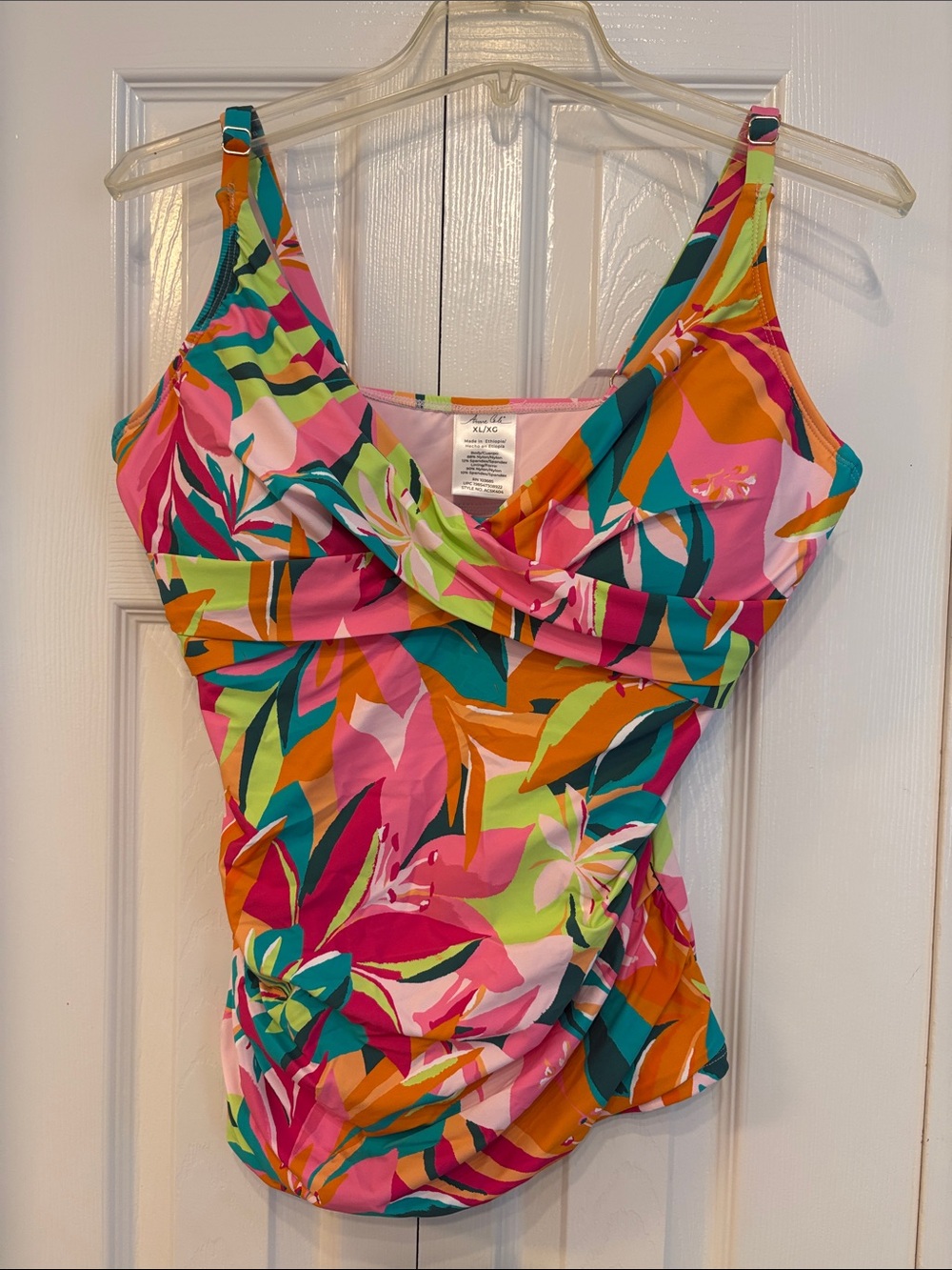 599 Anne Cole Tropical Print Tankini Top - Pink, Teal & Orange